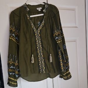 Sundance Olive Green Embroidered Blouse